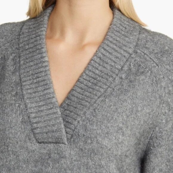 Nordstrom Women's L Balloon Sleeve Sweater Baby Alpaca Wool Blend Gray Soft $129 - Picture 4 of 16